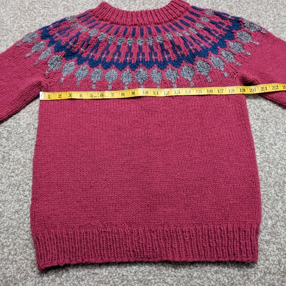 Vintage 80s chunky knit wool pink yoke pattern sweater Canadian handmade - Picture 9 of 11